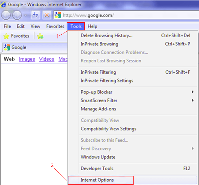 Setting up a proxy server in Internet Explorer