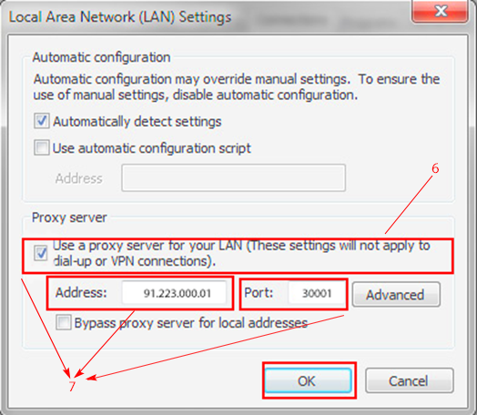 Setting up a proxy server in Internet Explorer