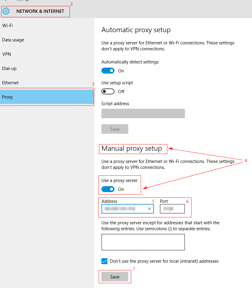 Setting a proxy server in Windows 10