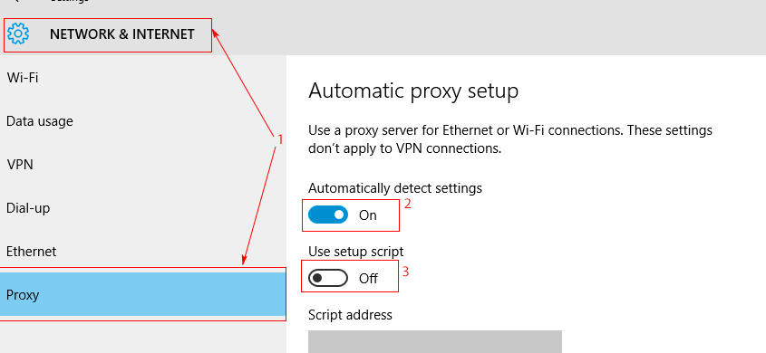 Setting a proxy server in Windows 10